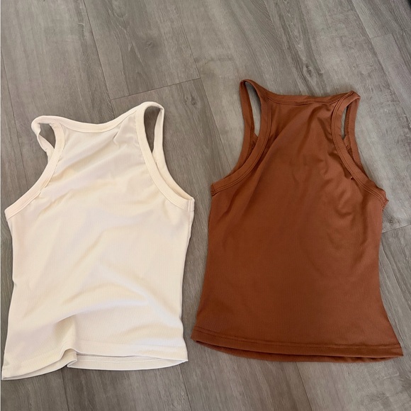 SHEIN Ribbed Racerback Tank Top — Cream & Brown - Picture 6 of 6